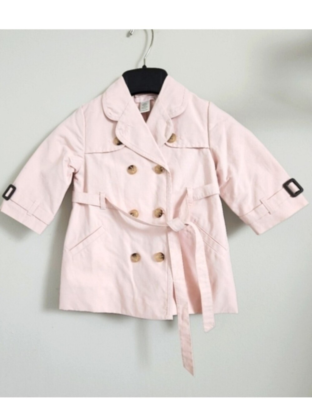 Janie and Jack Girls Pink Trench Coat Jacket Belted Double Breasted 6-12M EUC